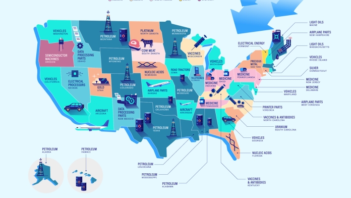 Nhập khẩu hàng đầu của Mỹ theo tiểu bang 2022