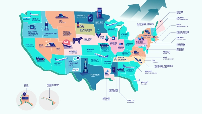 Xuất khẩu hàng đầu của Mỹ theo tiểu bang 2022